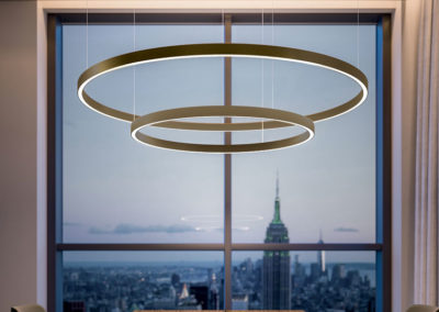 Planet suspension double cercle lévitation épuré design aérien contemporain éclairage