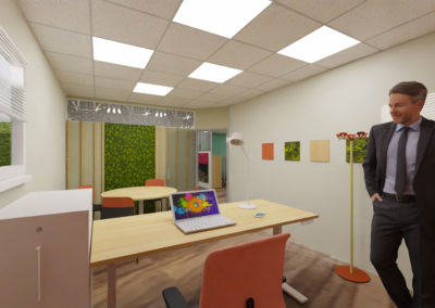 Bureau de direction vue 3D espace réunion mur végétal