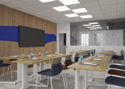 Salle de réunion avec bureaux individuels réglable en hauteur Mur acoustqiue